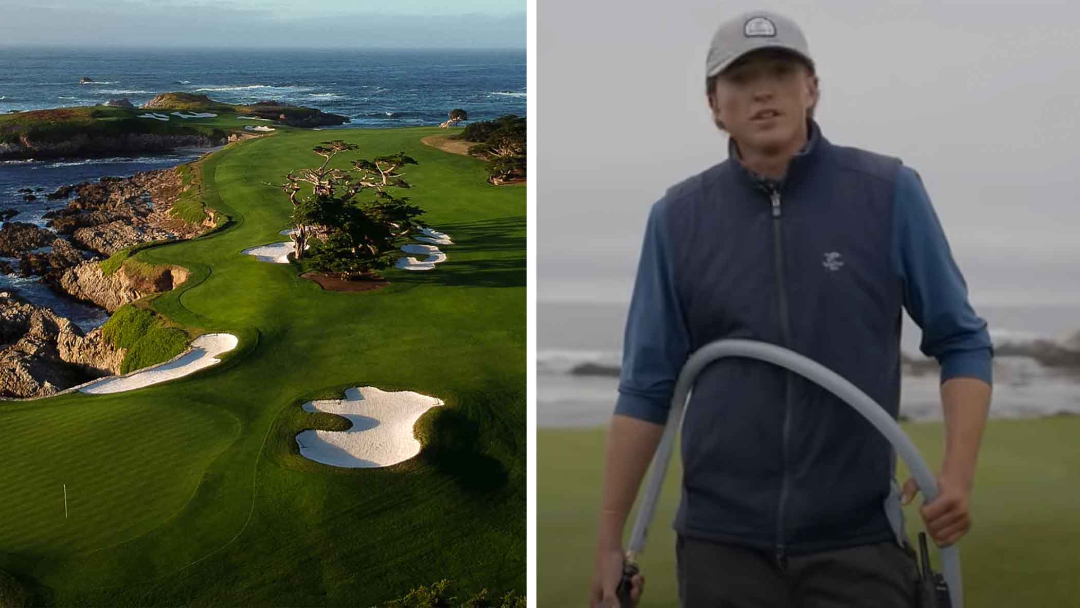 cypress point 17th hole and a grounds crew worker from the club