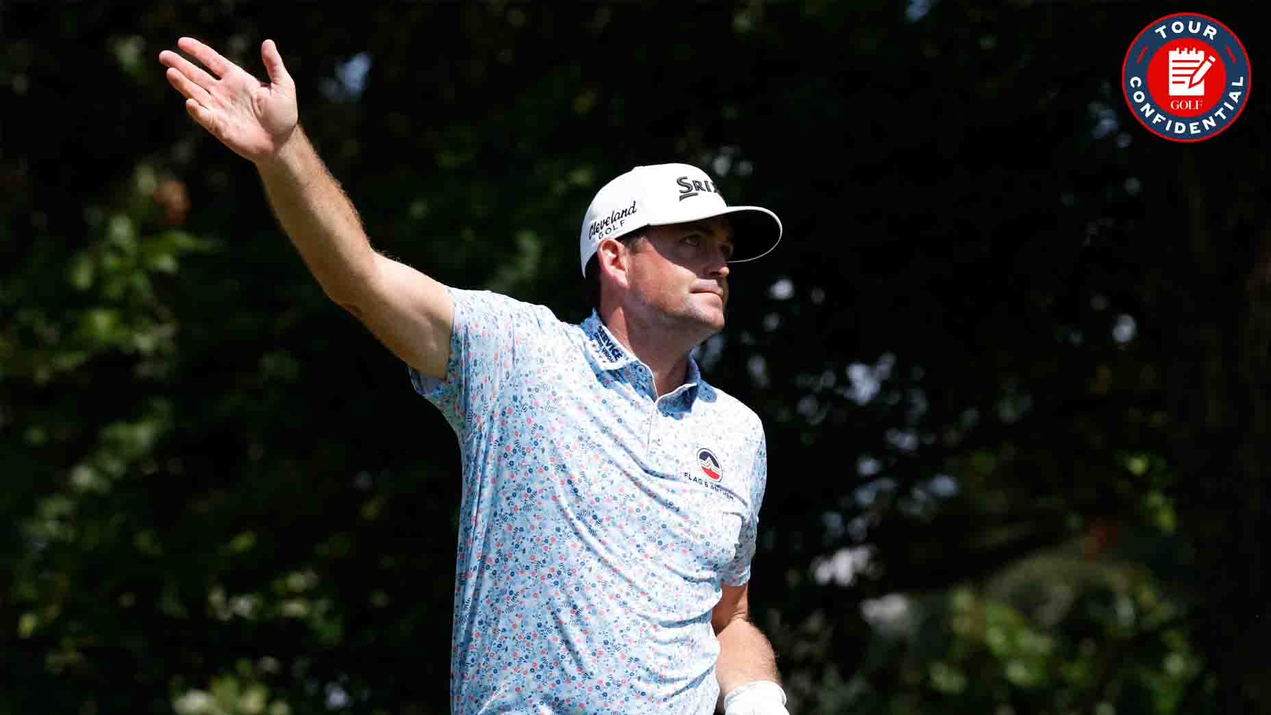 Keegan Bradley reacts to a tee shot at the FedEx St. Jude Championship