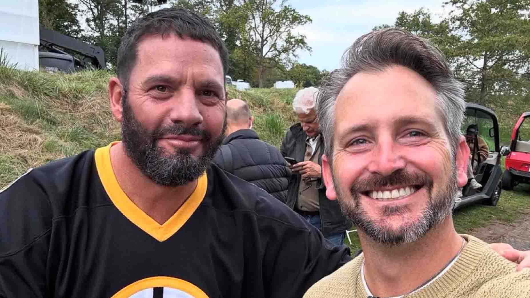 Producer Chad Mumm and Michael Block on the set of "Happy Gilmore 2"