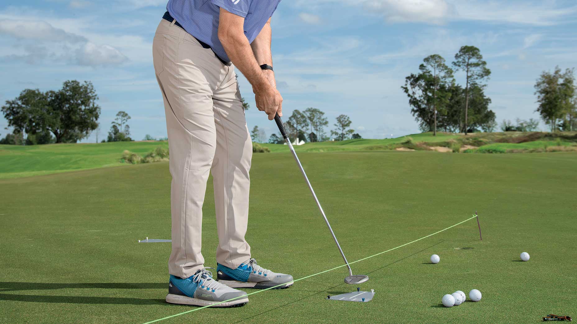 This straight putt practice station helps you train your brain to set up square and start the ball on your intended line every time.