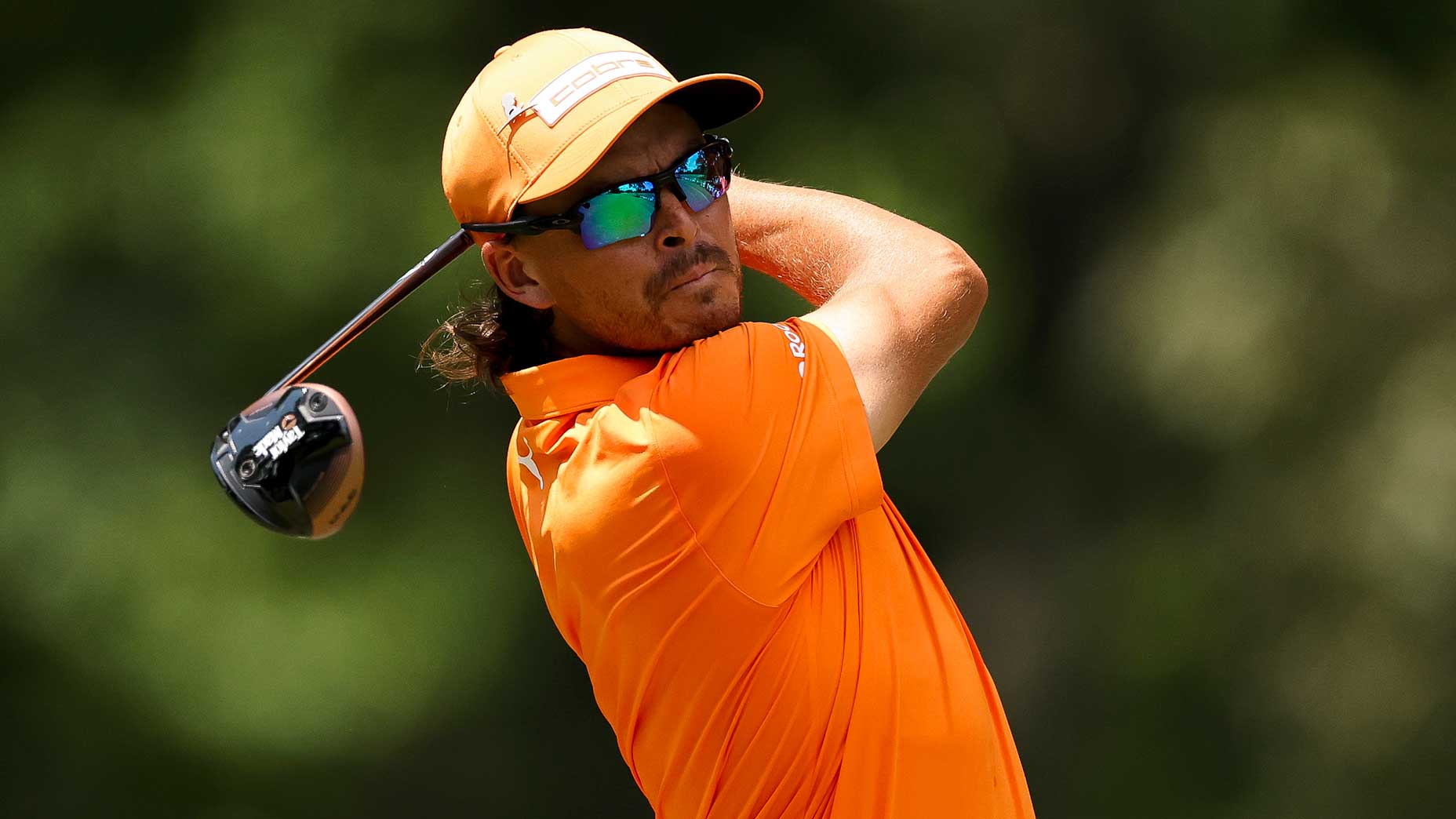Rickie Fowler hits a tee shot during the final round of the FedEx St. Jude Championship at TPC Southwind on Sunday in Memphis