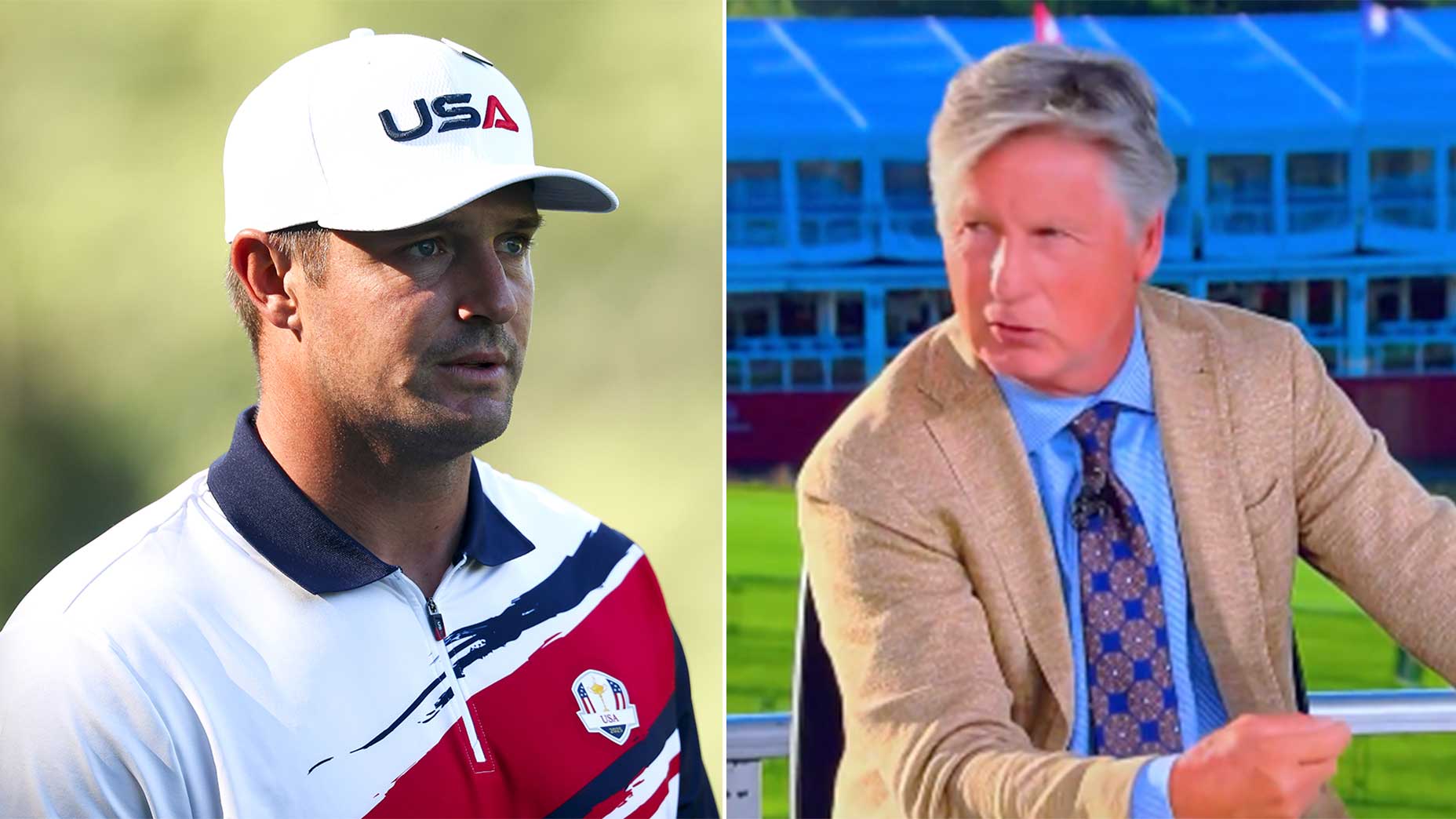 Bryson DeChambeau and Brandel Chamblee at the 2025 Ryder Cup.