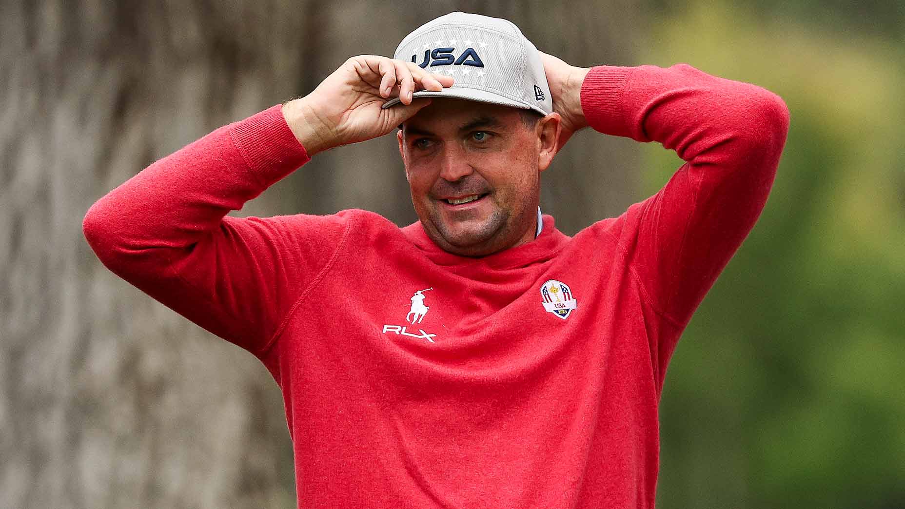 2025 U.S. Ryder Cup team captain Keegan Bradley watches play during the 2025 Procore Championship at Silverado Resort.