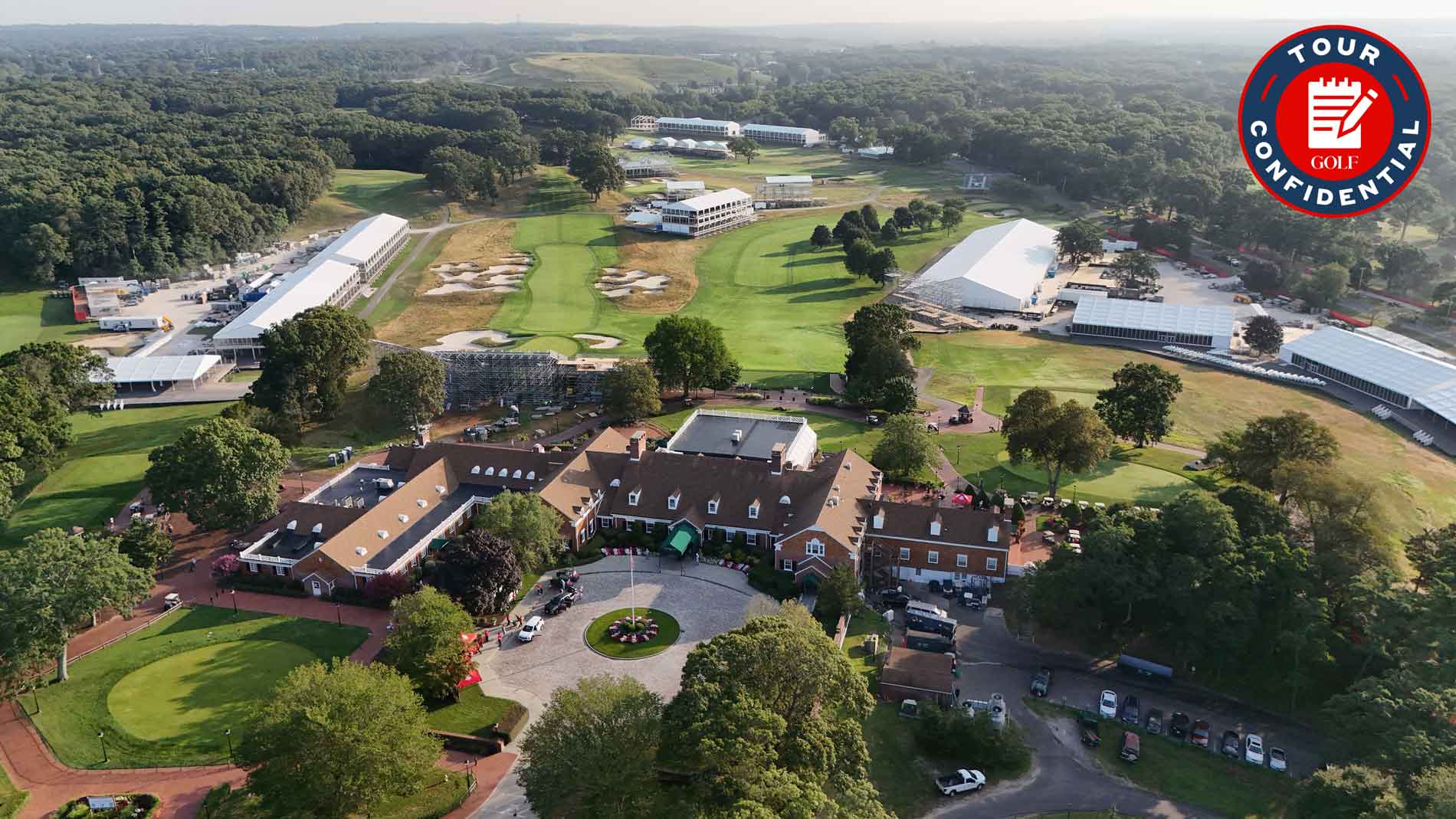 An aerial view of the Black Course and construction at Bethpage State Park Golf Course on August 11, 2025 in Farmingdale, New York.