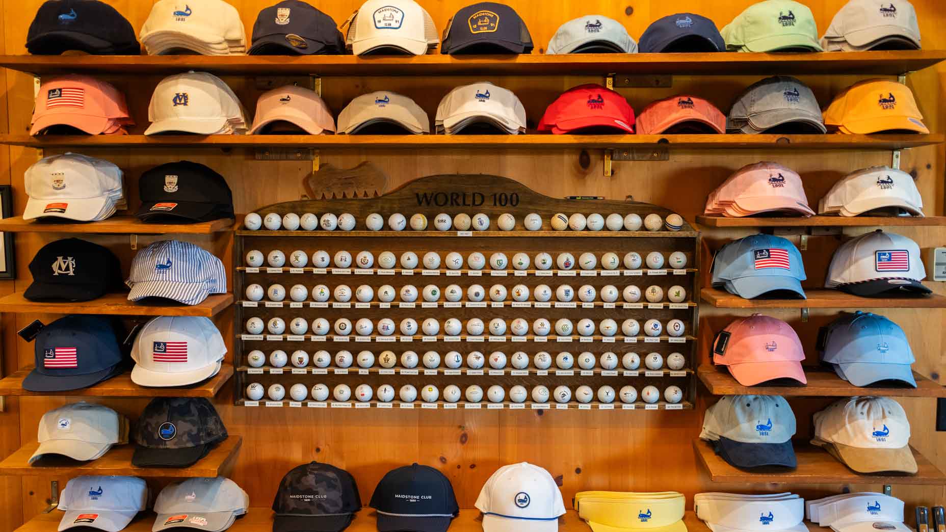 Hats on display in the Maidstone Golf Shop.