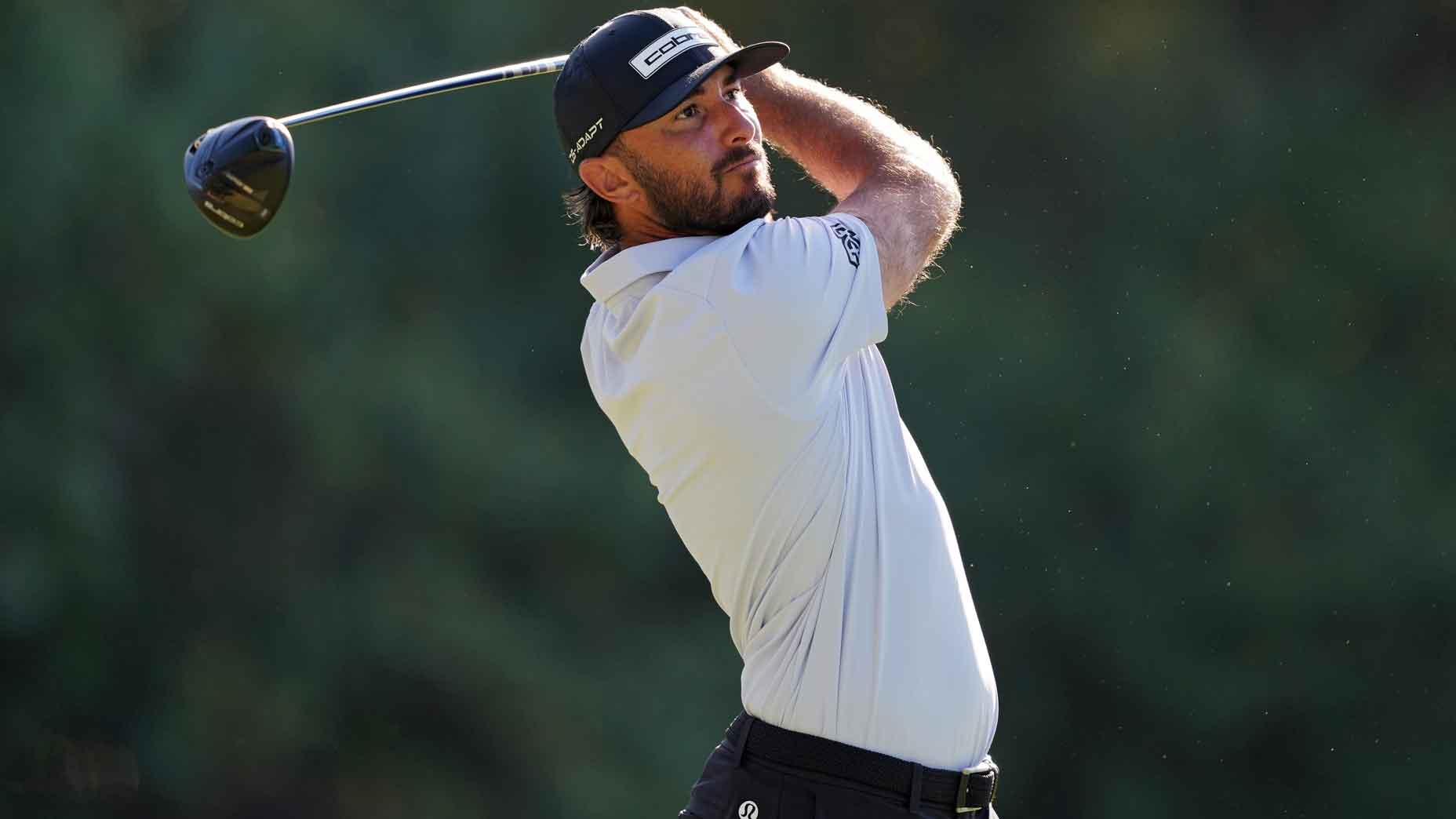 Max Homa of the United States plays a shot from the 16th tee during the second round of the Sanderson Farms Championship 2025 at The Country Club of Jackson on October 03, 2025 in Jackson, Mississippi.