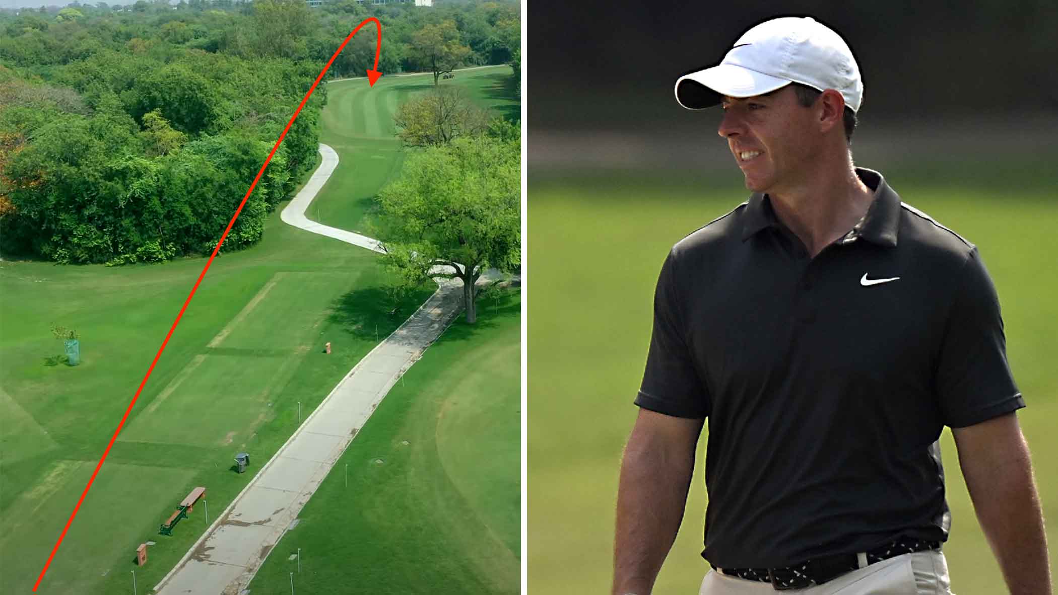 ory Mcilroy (L) walks on 18th green with his caddie prior to the DP World India Championship 2025