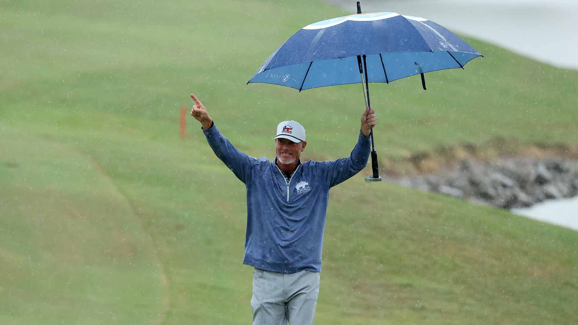 Tag Ridings celebrates during senior tour's 2025 Simmons Bank Championship, part of PGA Tour Champions playoffs.