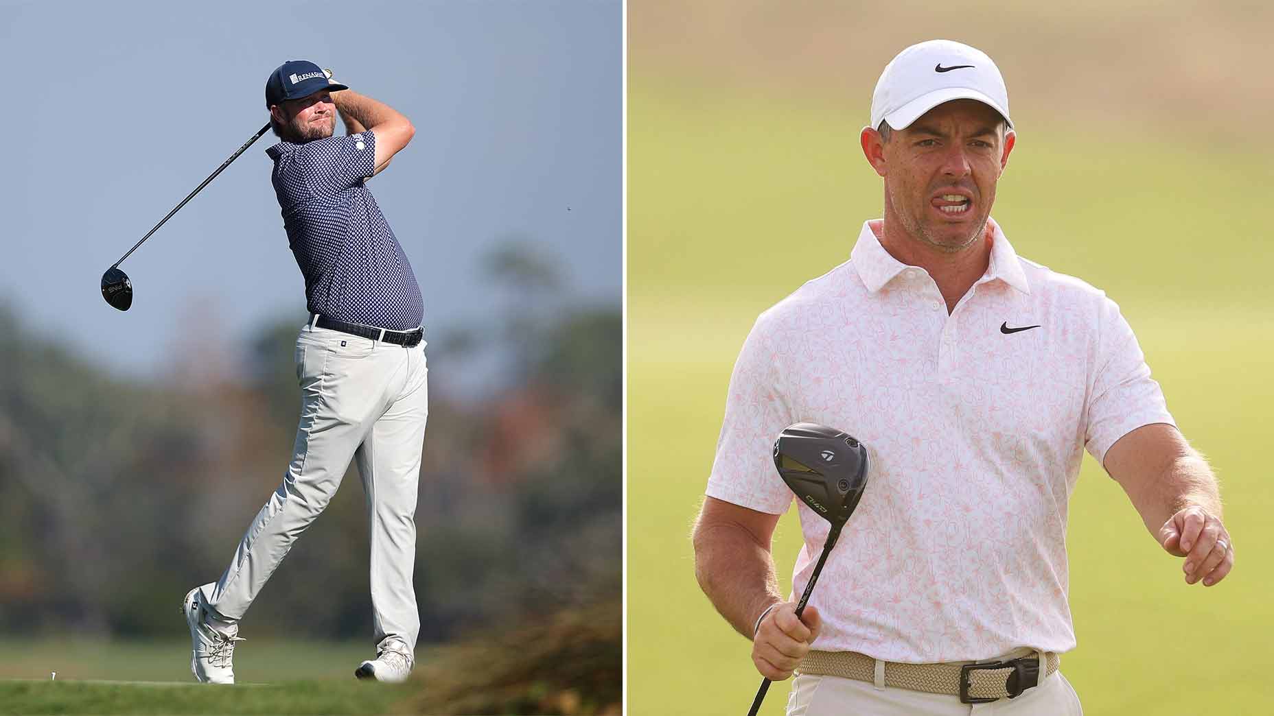 Trey Mullinax and Rory McIlroy with 2026 drivers.