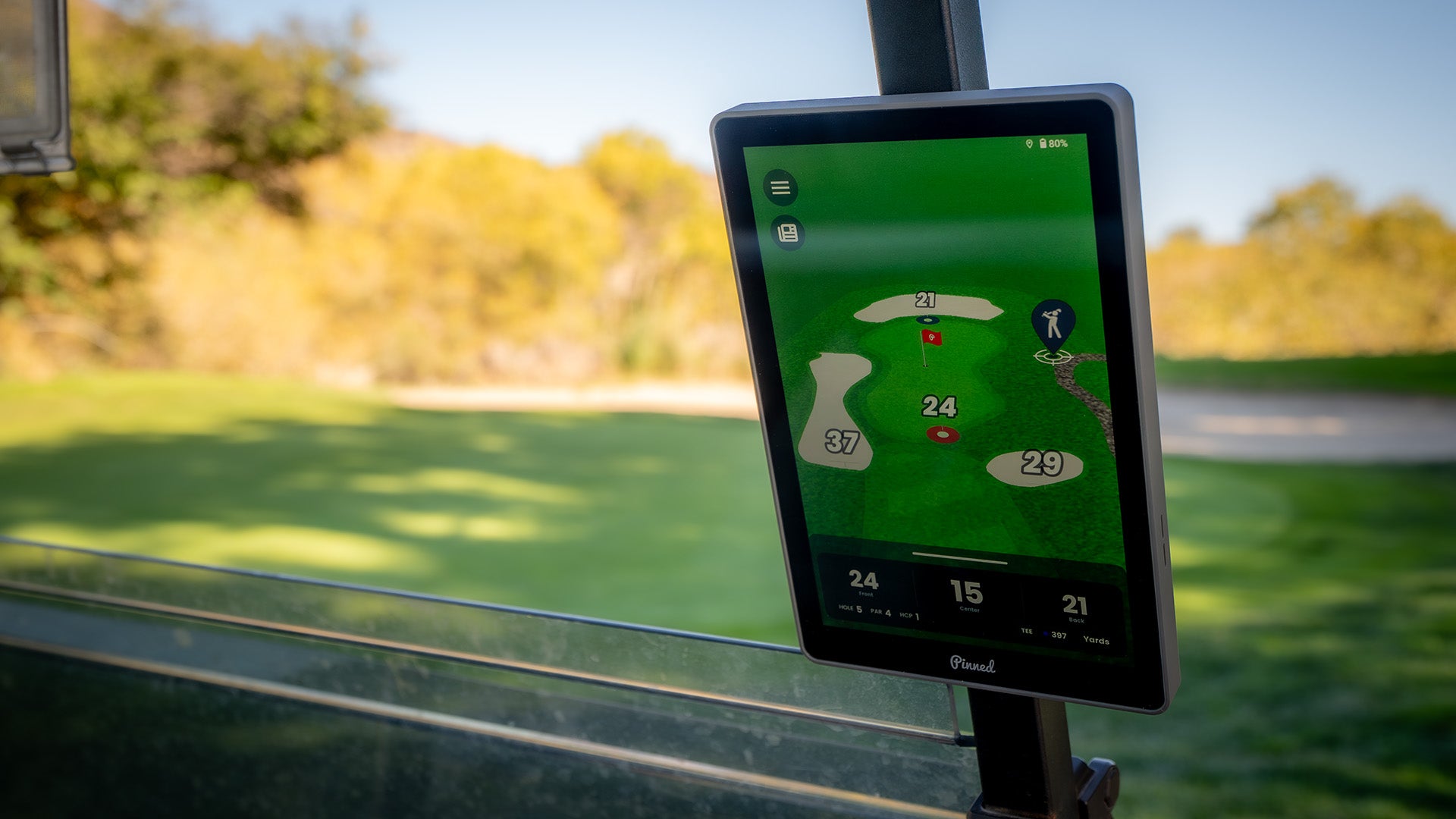 Pinned Golf Caddie - On Course in Cart