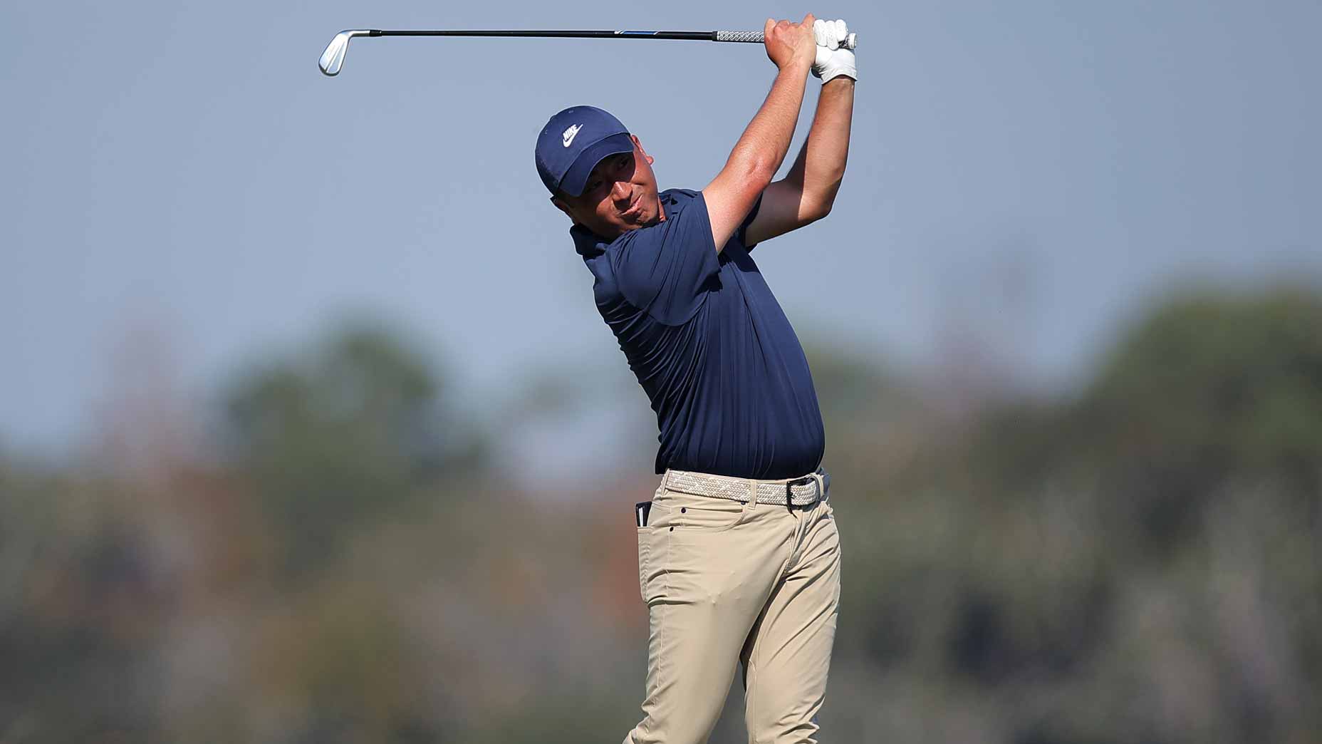 Doug Ghim plays his shot during the 2025 RSM Classic.