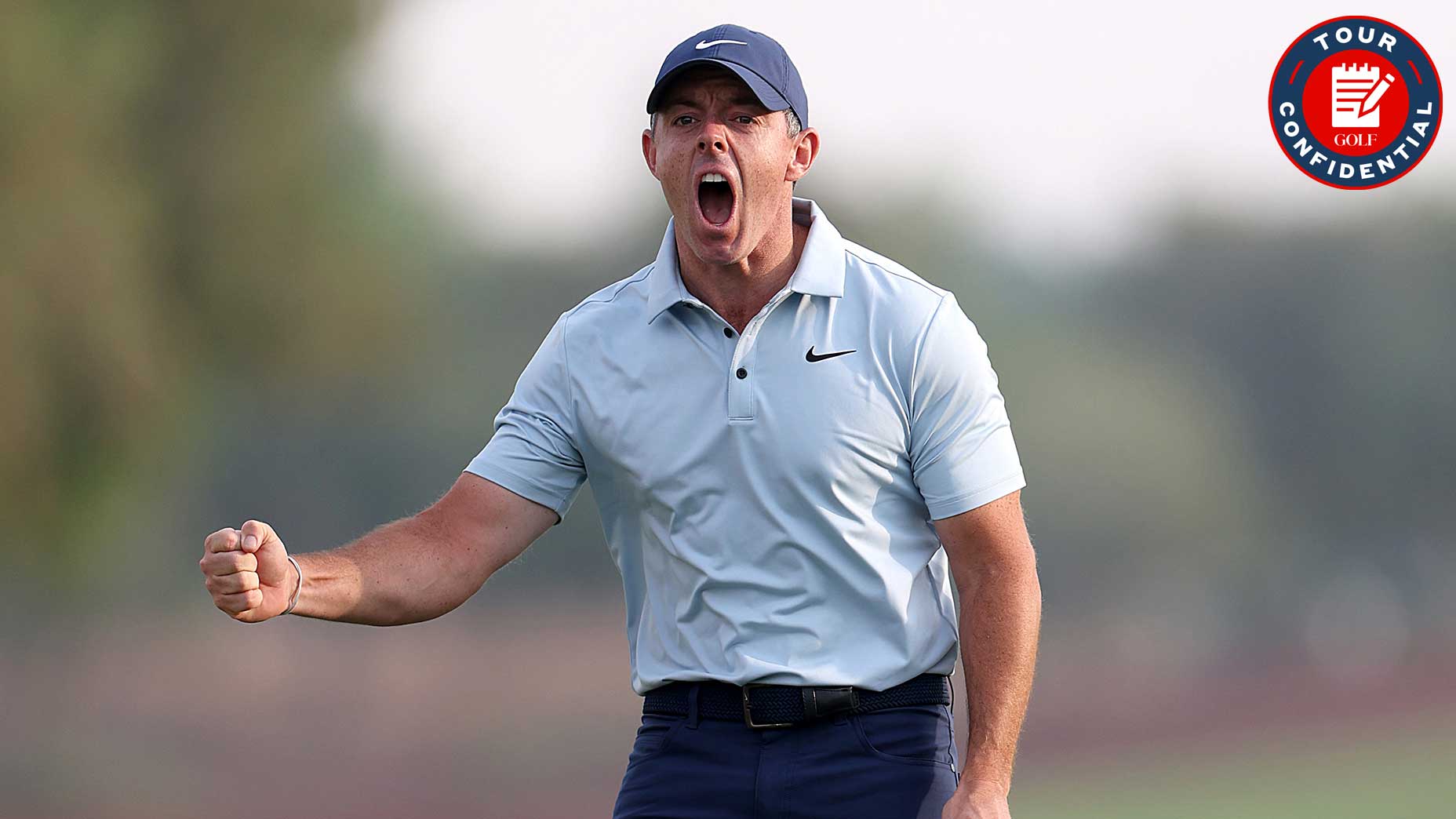 Rory McIlroy celebrates a made putt