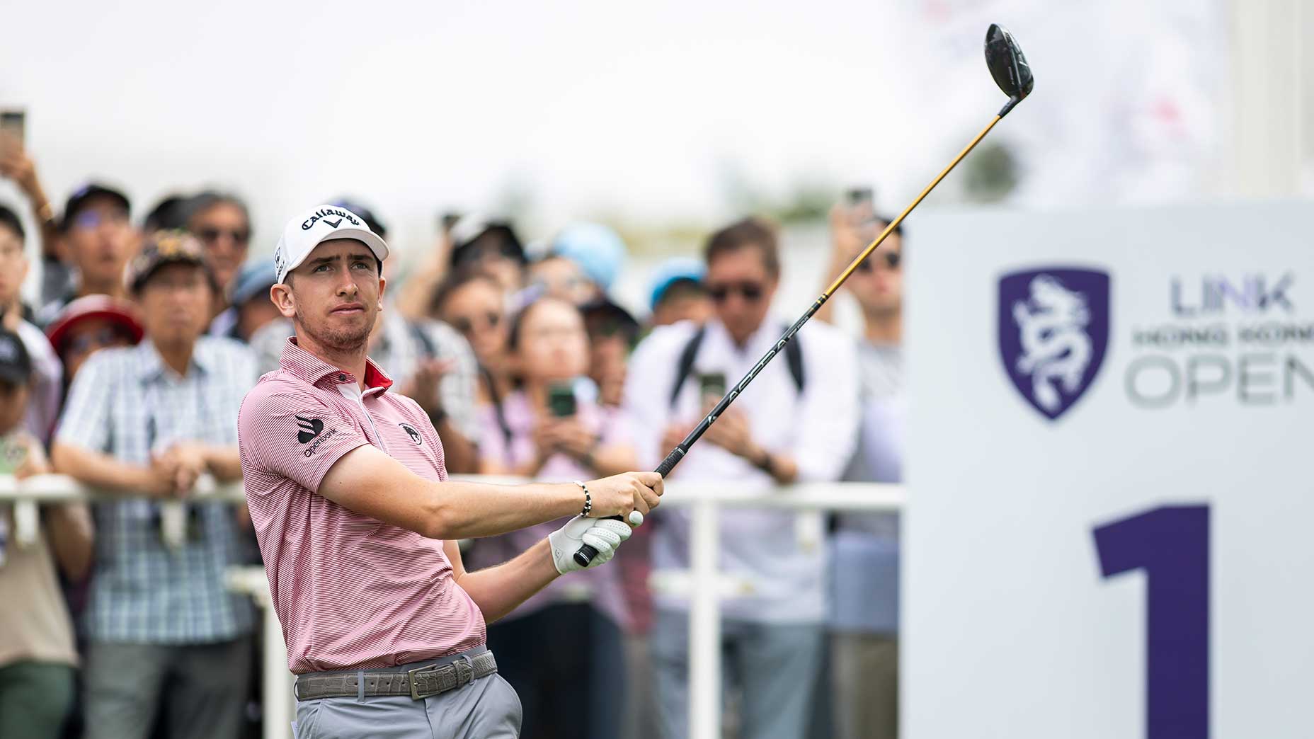 Tom McKibbin watches a tee shot during the final round of the Hong Kong Open on Sunday in China.
