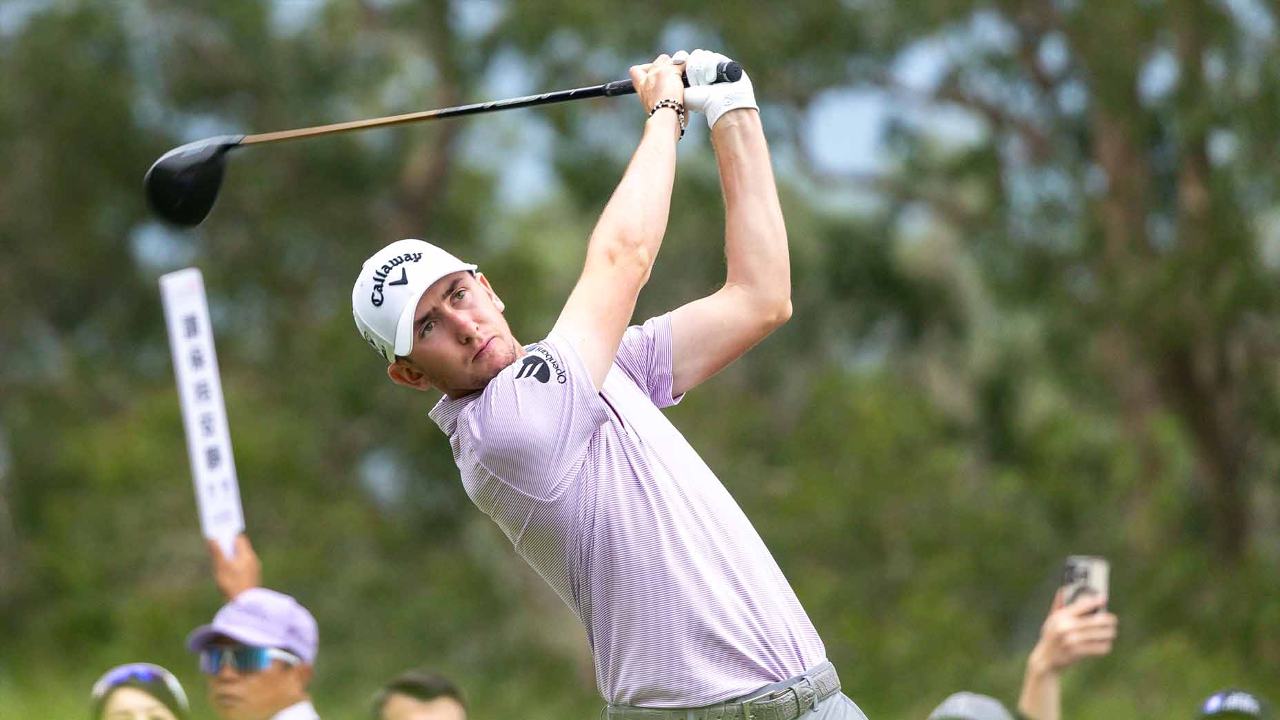 Tom McKibbin hits a tee shot during the LINK Hong Kong Open