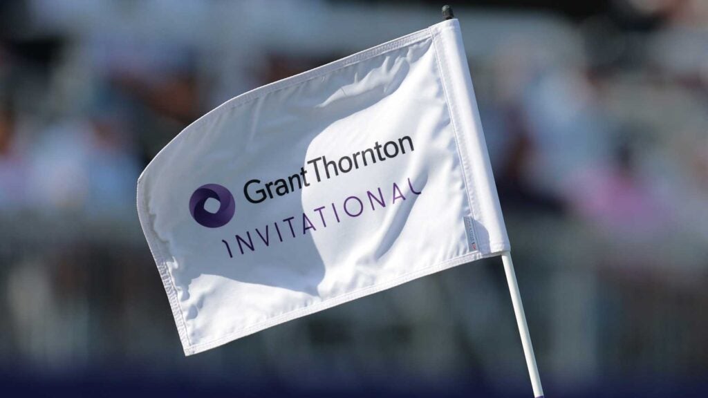 2025 Grant Thornton Invitational flag at Tiburon Golf Club.
