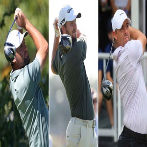 Scottie Scheffler, Pierceson Coody and Rory McIlroy with TaylorMade Qi10 drivers.