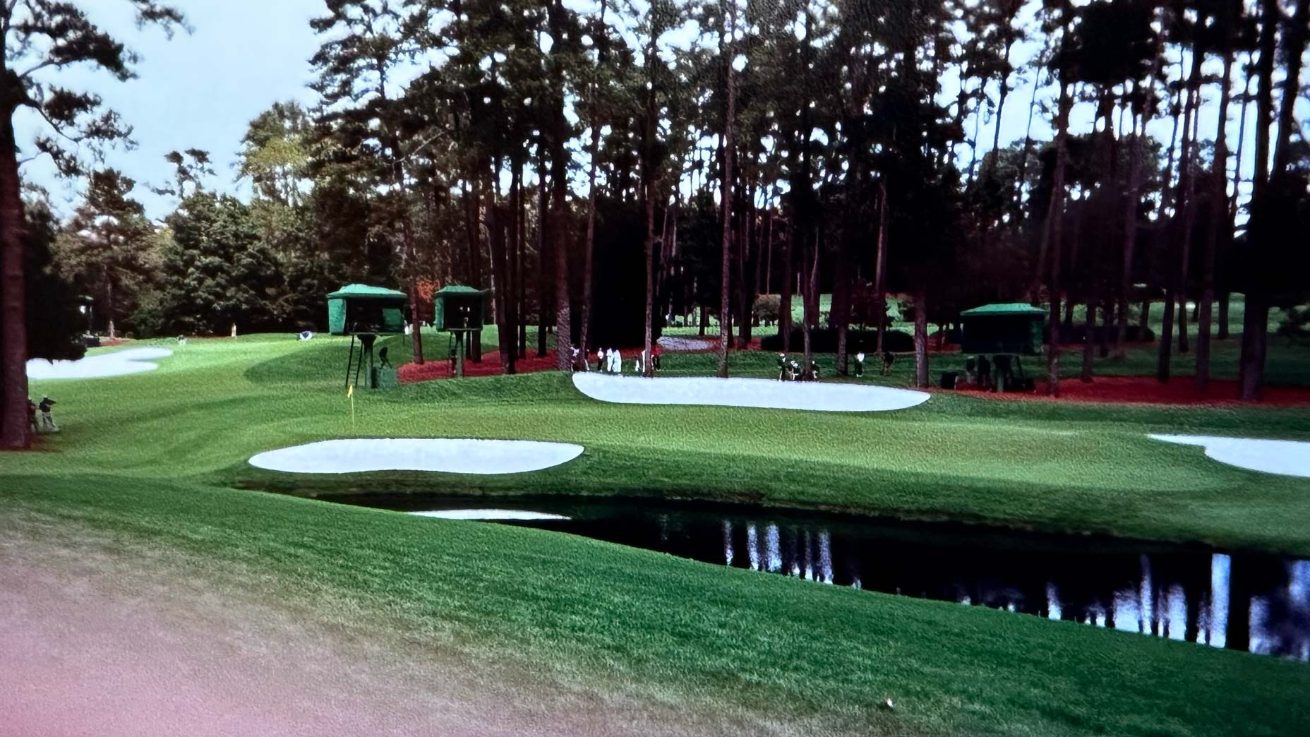 If you zoom past my thumb and ignore the picture quality of a last-minute Rite Aid disposable, you can see Tiger Woods on the 17th tee, mid-rally.